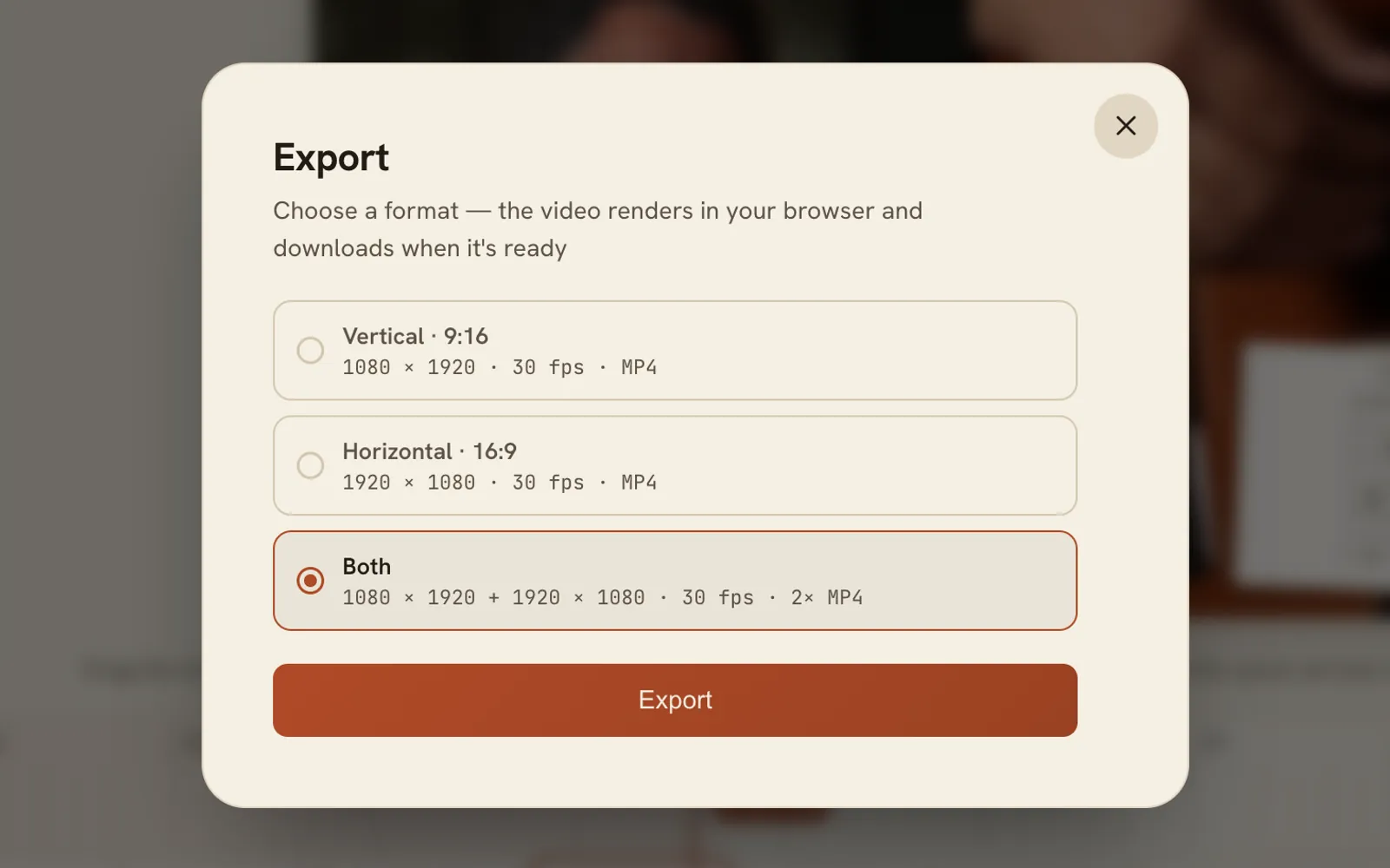 The Export dialog with vertical, horizontal and both