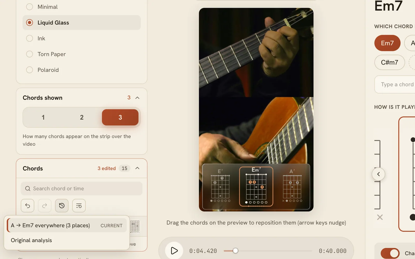 The change history menu in the FlowChord editor