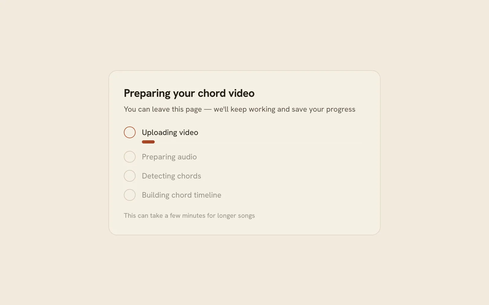 FlowChord detecting chords: the progress card